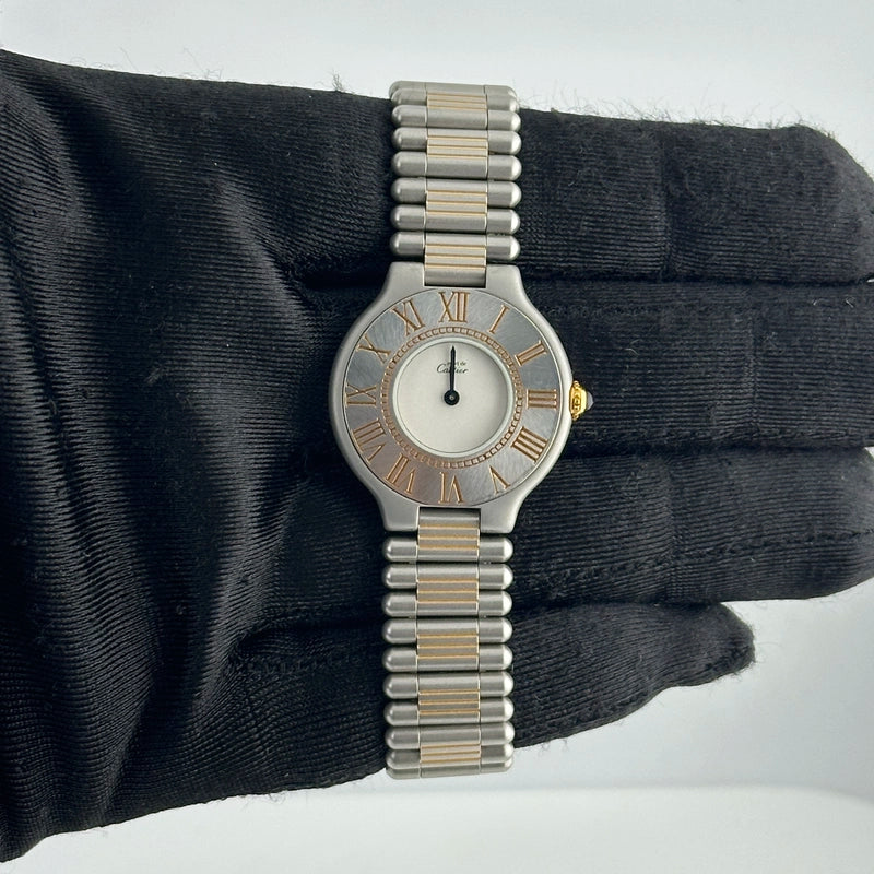 Cartier 21 Must de Cartier White Dial on 2 Tone Bracelet Ref 1340
