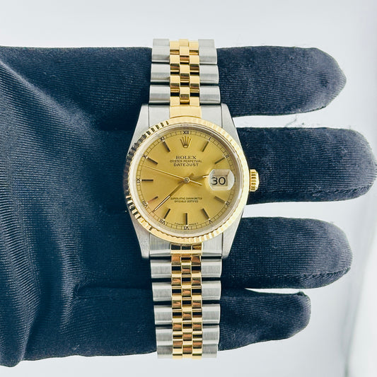 Rolex Datejust Champagne Stick Dial on D Link Jubilee Ref. 16233 Papers 1993 — view 2