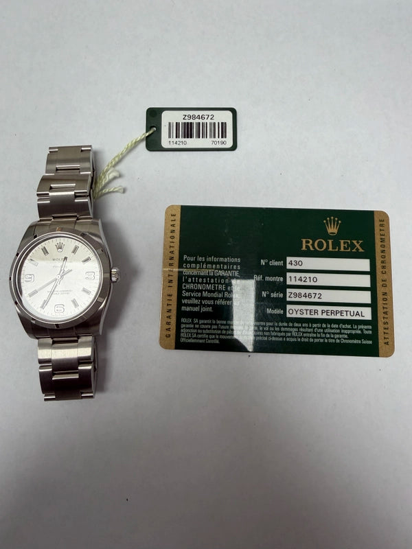 Rolex Air-King Silver Dial on Oyster Ref 114210 with Card Old Green 2008