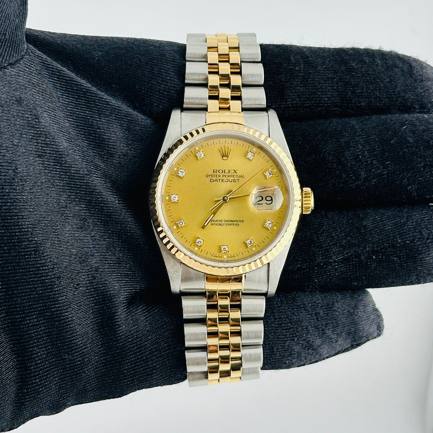 Rolex Datejust Champagne Diamond Factory Dial on D Link Jubilee Bracelet Ref. 16233G 1993 — view 2