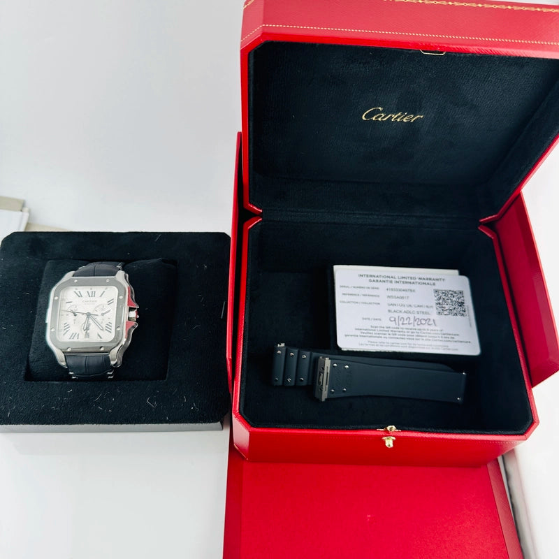 Cartier Santos XL Silver Roman Dial on Leather Ref 4183/WSSA0017 with Card 2021