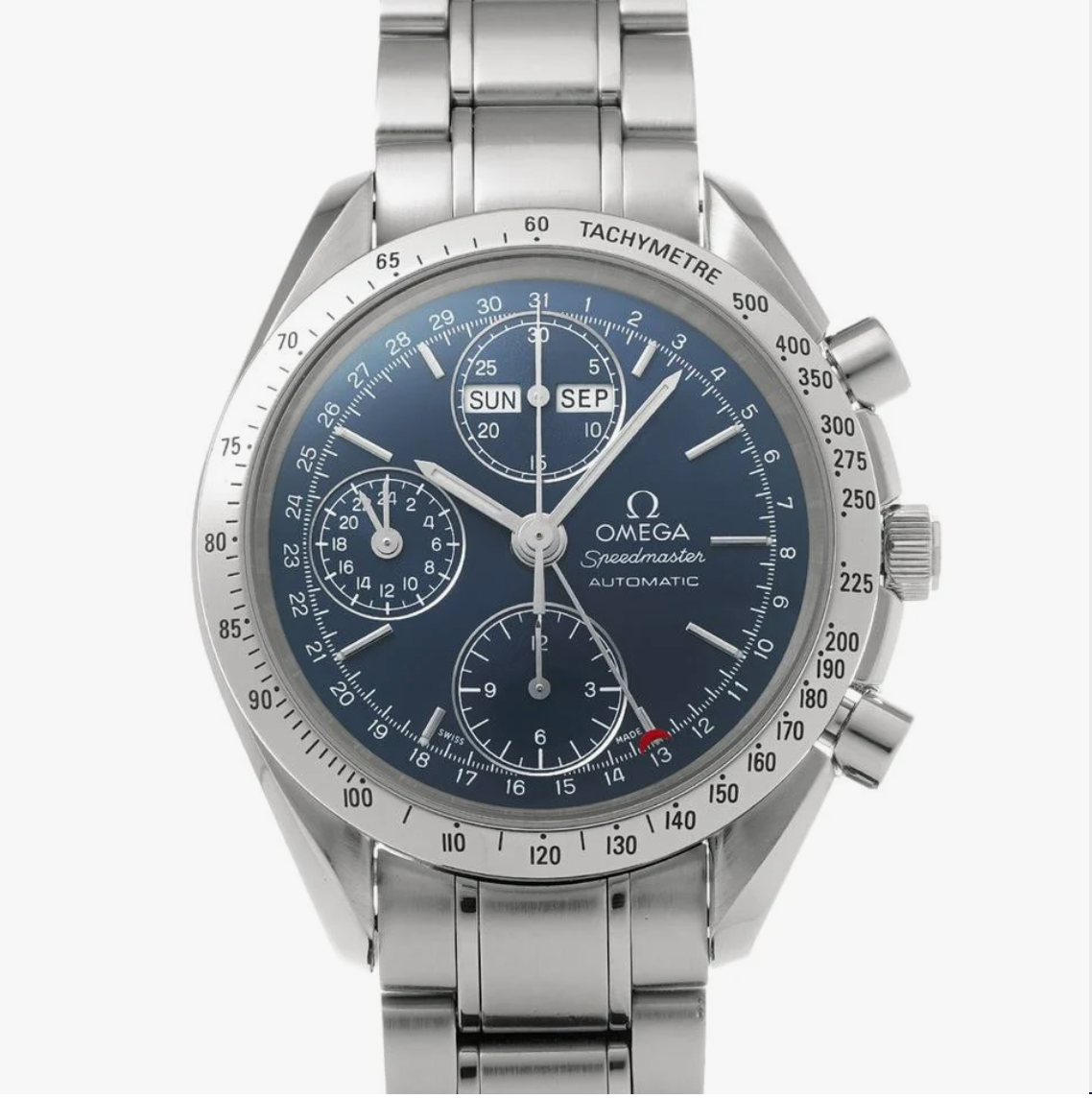 Omega Speedmaster Day Date Blue Dial on Stainless Steel Bracelet Ref. 3521.80