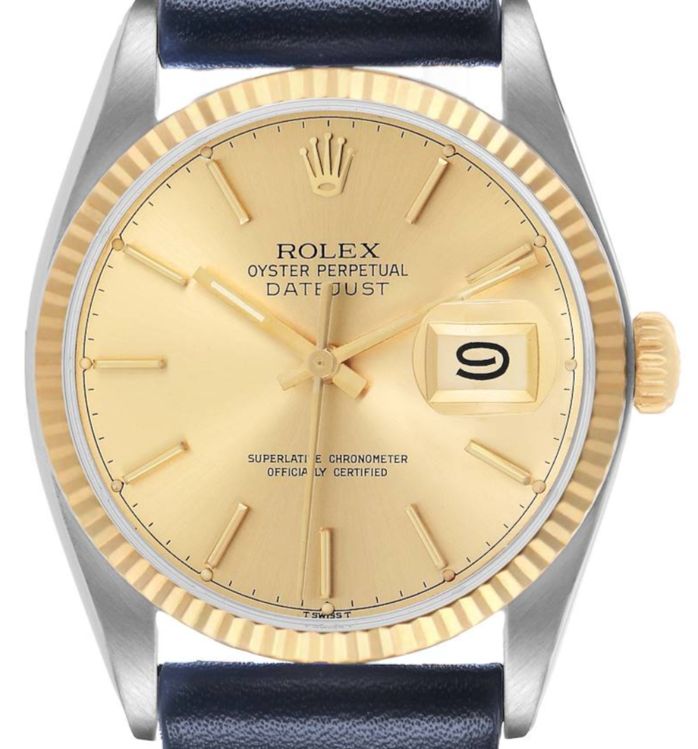 Rolex Datejust 36 Champagne Stick Dial on Generic Black Leather Strap Ref. 16013 1987