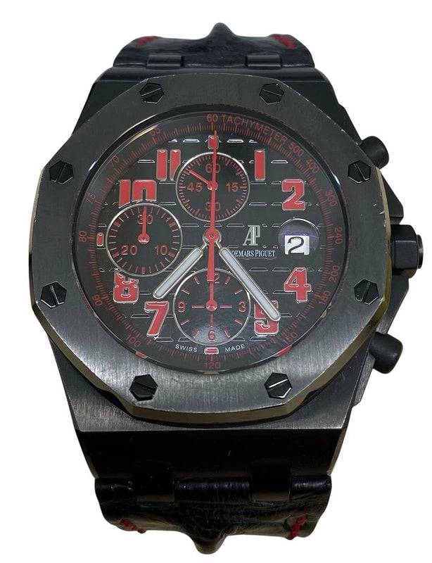 Audemars Piguet Royal Oak Offshore Black Dial on Leather Ref 26186SN with Papers