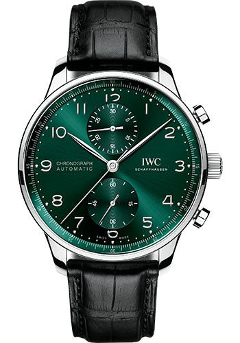 Iwc Portugieser Chronograph Green Dial on Leather Strap Ref. IW371615 Complete 2020