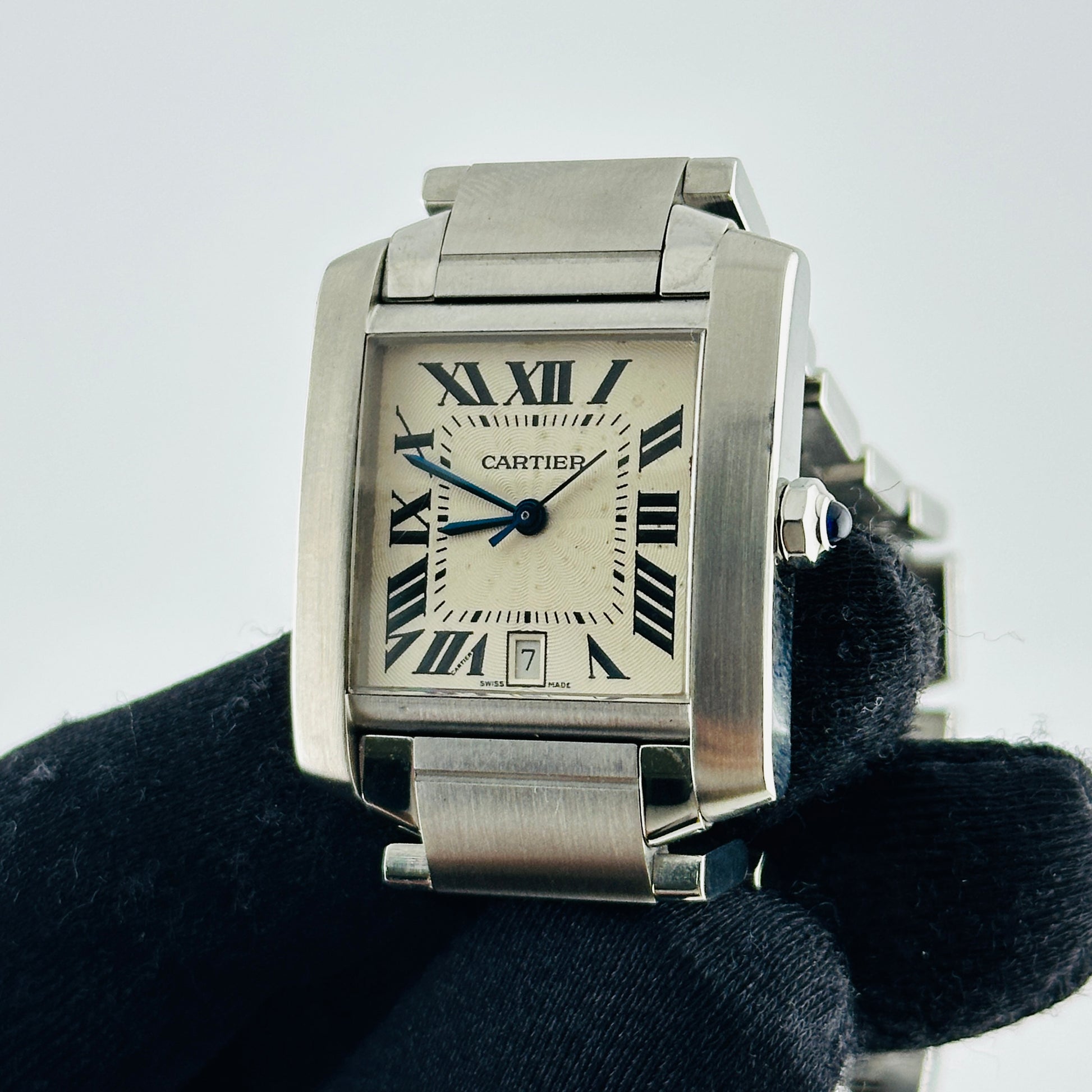 Cartier Tank Francaise Large White Roman Dial on Stainless Steel Bracelet Ref. 2302 — view 3