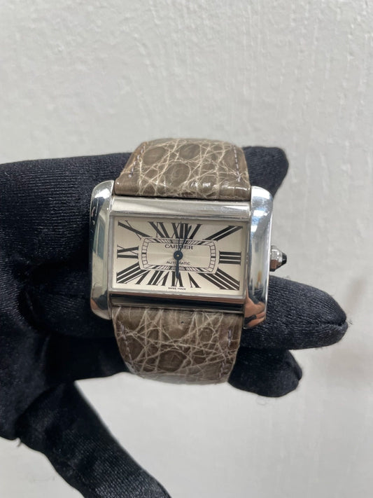 Cartier Tank Divan Silver Dial on Leather Ref 2612 with Papers