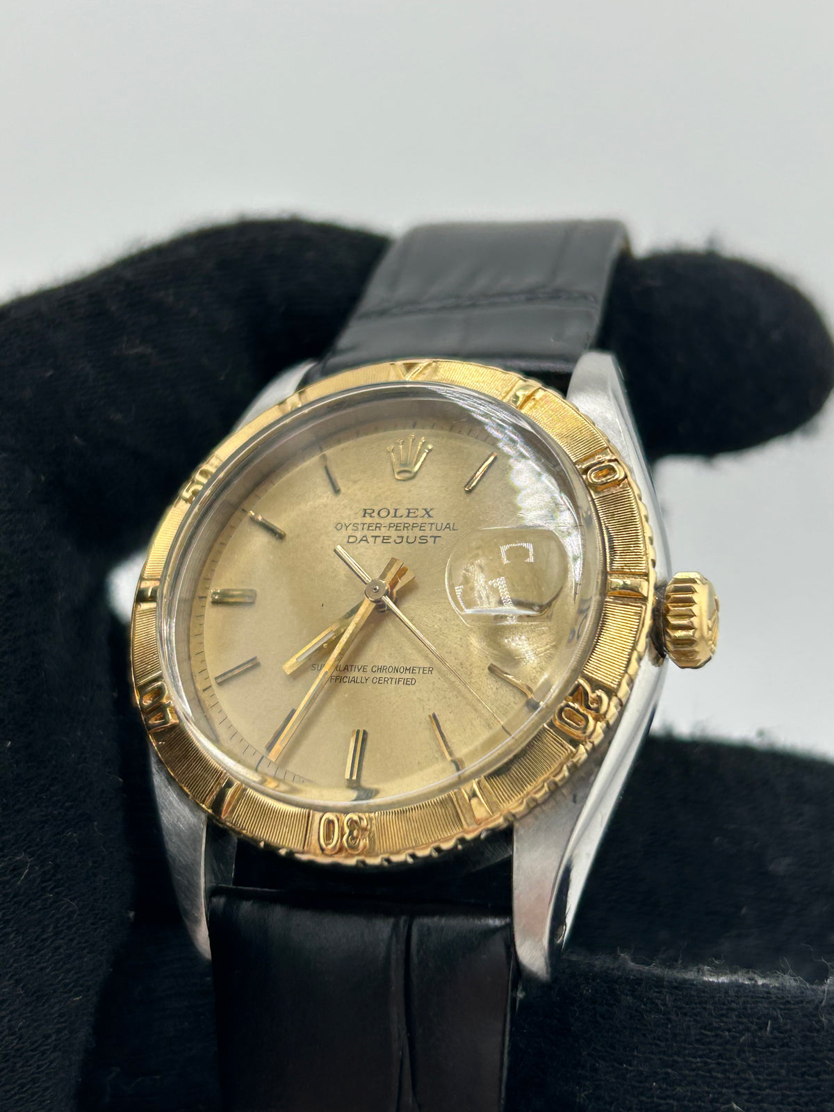 Rolex Datejust Turn-o-Graph Champagne Stick Dial on Generic Black Leather Band Ref. 6609 1958 — view 2