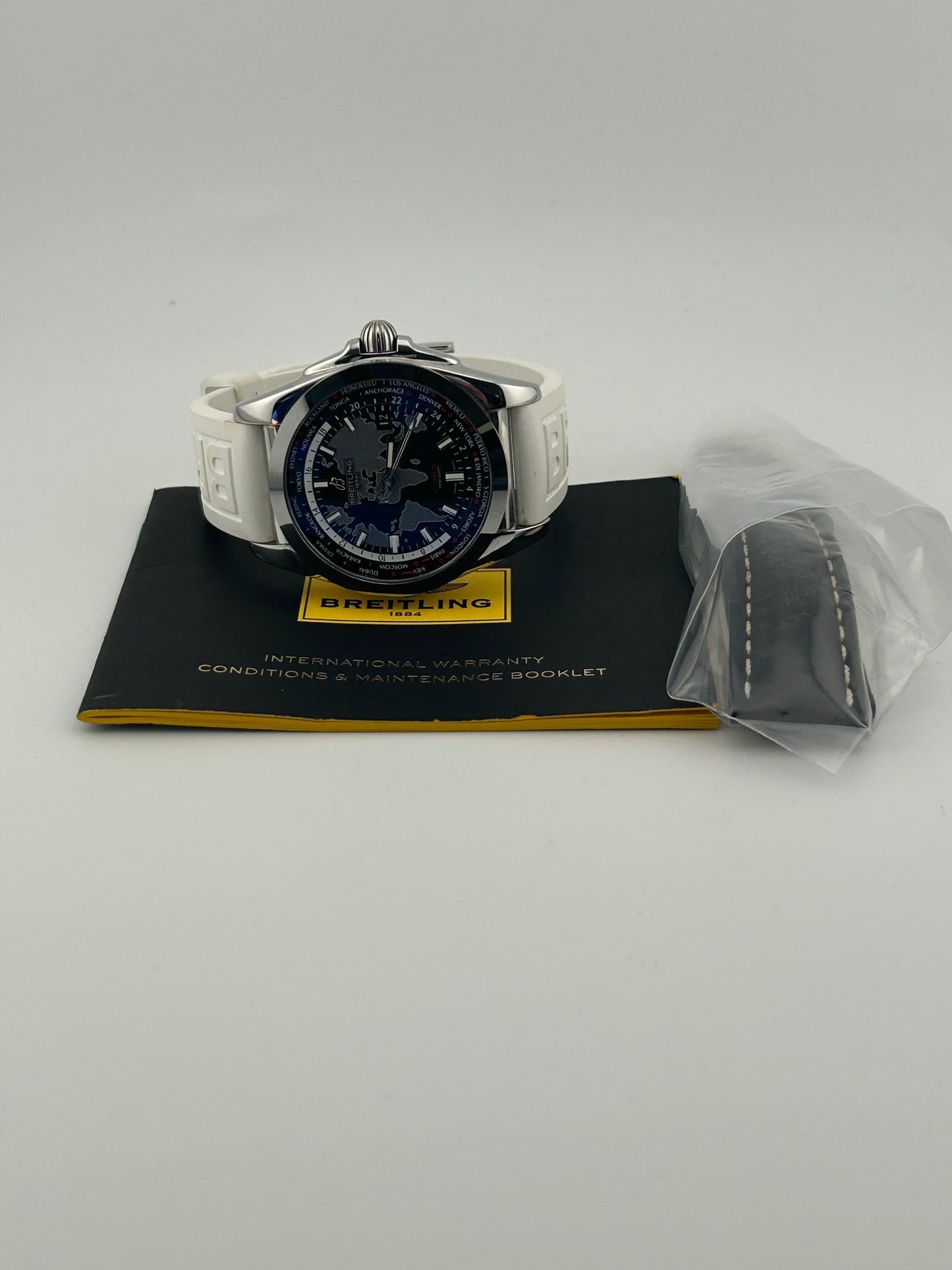 Breitling Galactic Unitime Black Dial on Rubber Strap Ref. WB3510 Complete — view 7