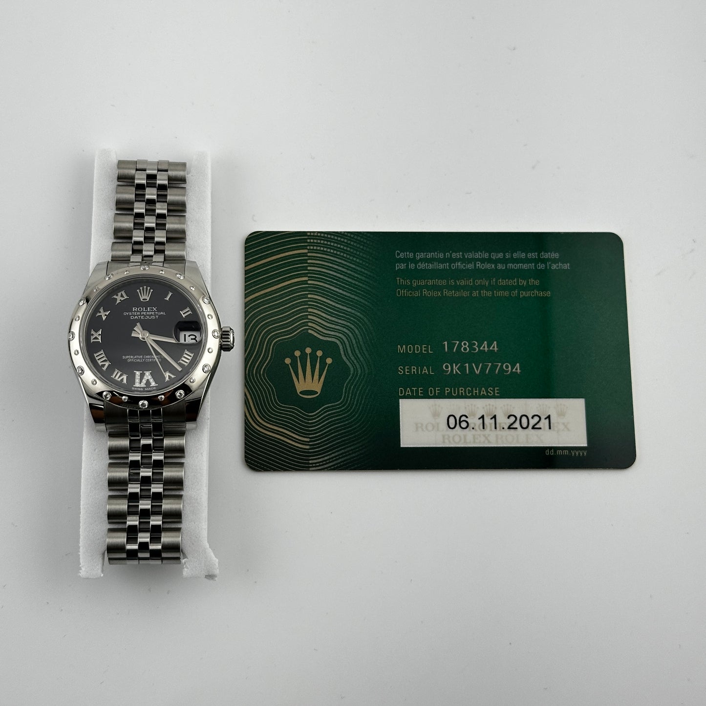 Rolex Datejust Purple Roman Dial on Jubilee Ref. 178344 Card 2021 — view 5