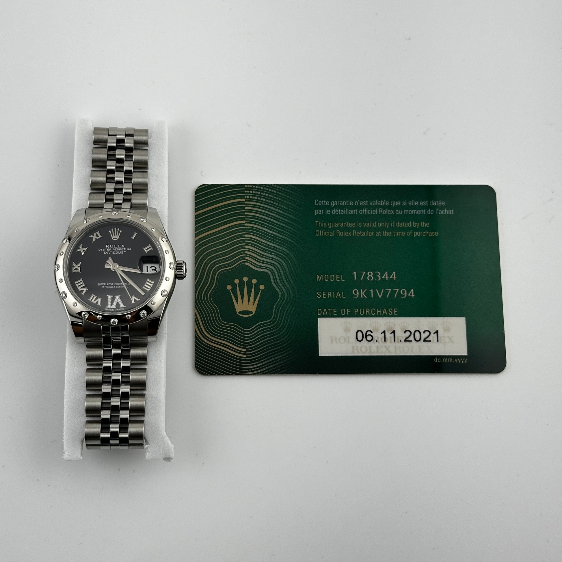 Rolex Datejust Purple Roman Dial on Jubilee Ref. 178344 Card 2021 — view 5