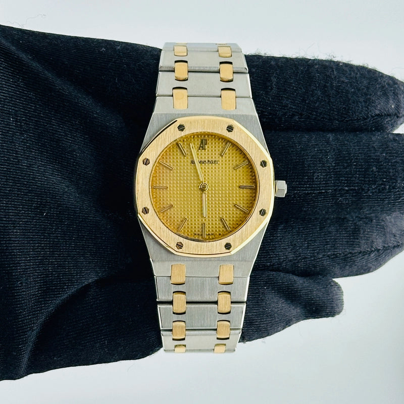 Audemars Piguet Royal Oak Champagne Tapisserie Dial on 2 Tone Bracelet Ref 56303SA with Service Card