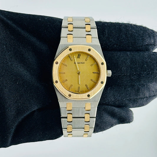 Audemars Piguet Royal Oak Champagne Tapisserie Dial on 2 Tone Bracelet Ref 56303SA with Service Card