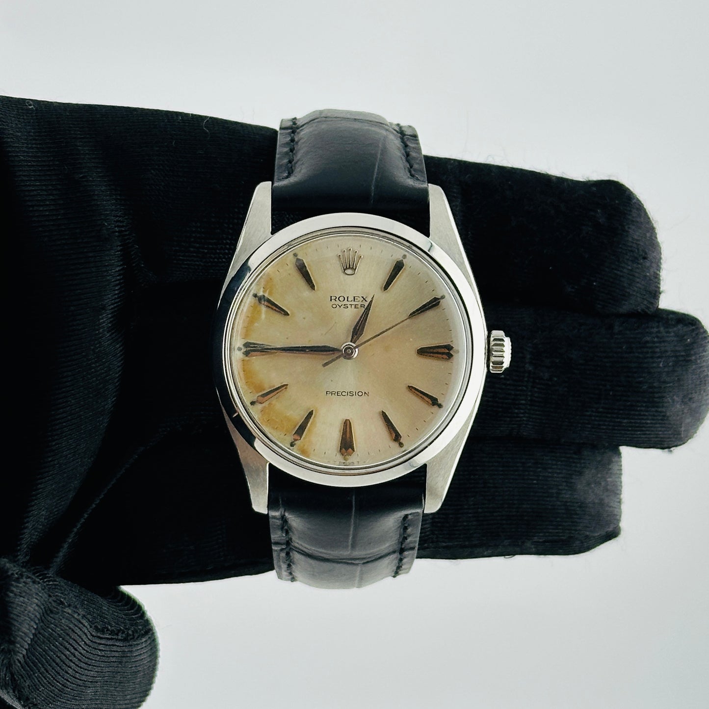 Rolex Oyster Precision Silver Stick Dial on Am Leather Ref. 6424 1966