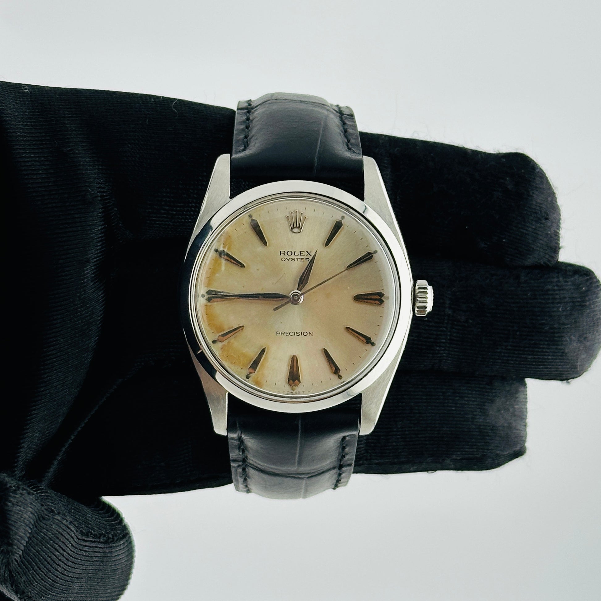 Rolex Oyster Precision Silver Stick Dial on Am Leather Ref. 6424 1966