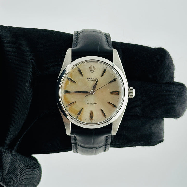 Rolex Oyster Precision Silver Stick Dial on Am Leather Ref. 6424 1966