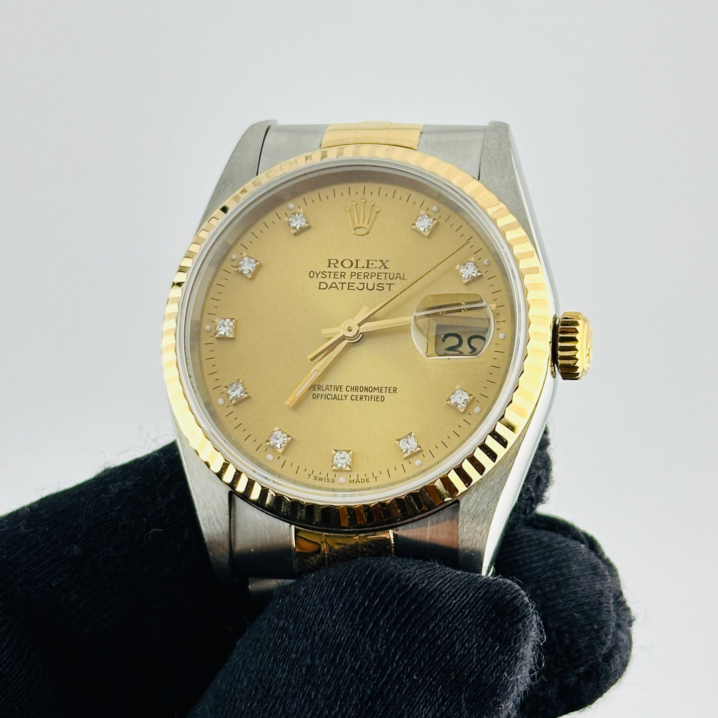 Rolex Datejust Champagne Diamond Factory Dial on D Link Jubilee Bracelet Ref. 16233G 1989 — view 3