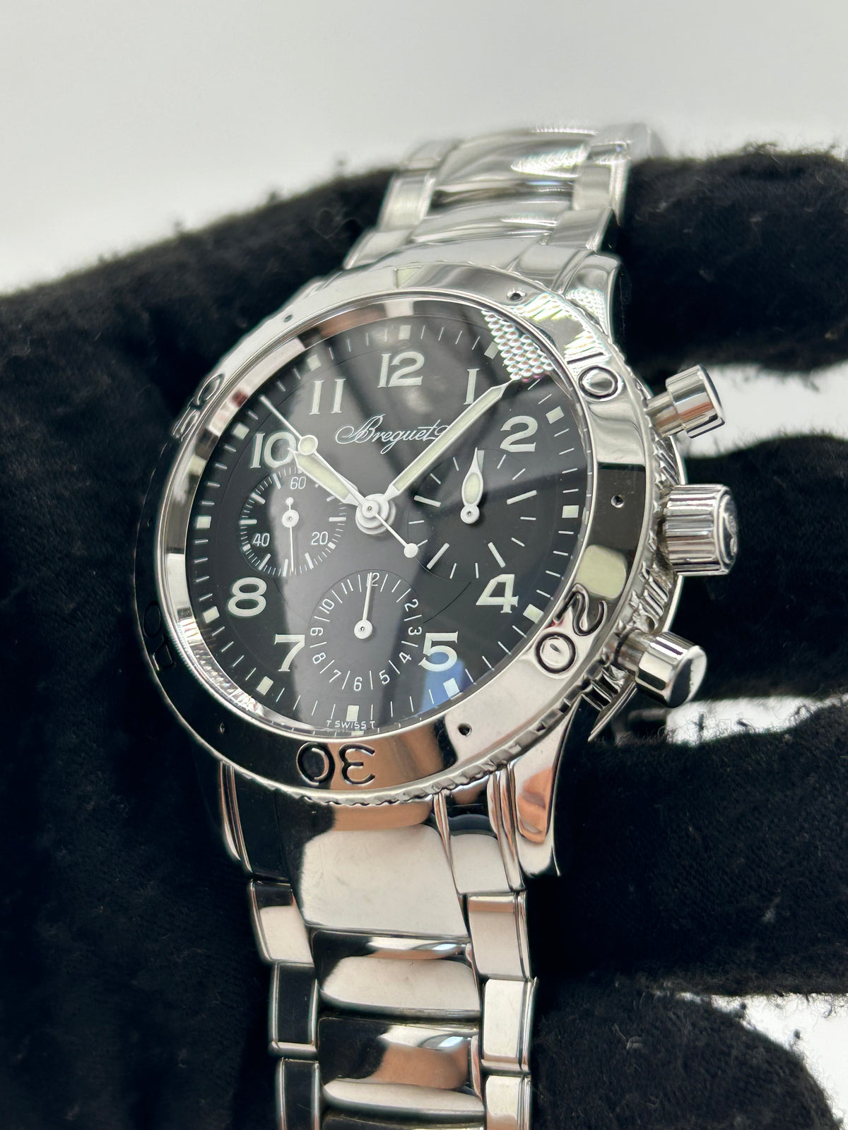Breguet Type XX Black Dial on Stainless Steel Bracelet Ref. 3800ST/92/SW9 — view 3