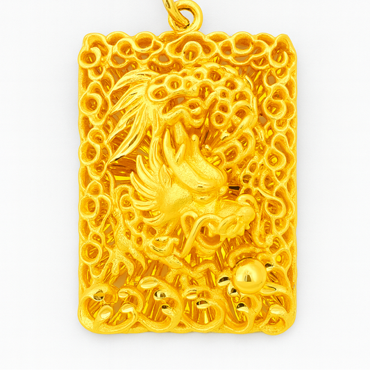 24K Yellow Gold 3D Fancy Dragon with Flames Design