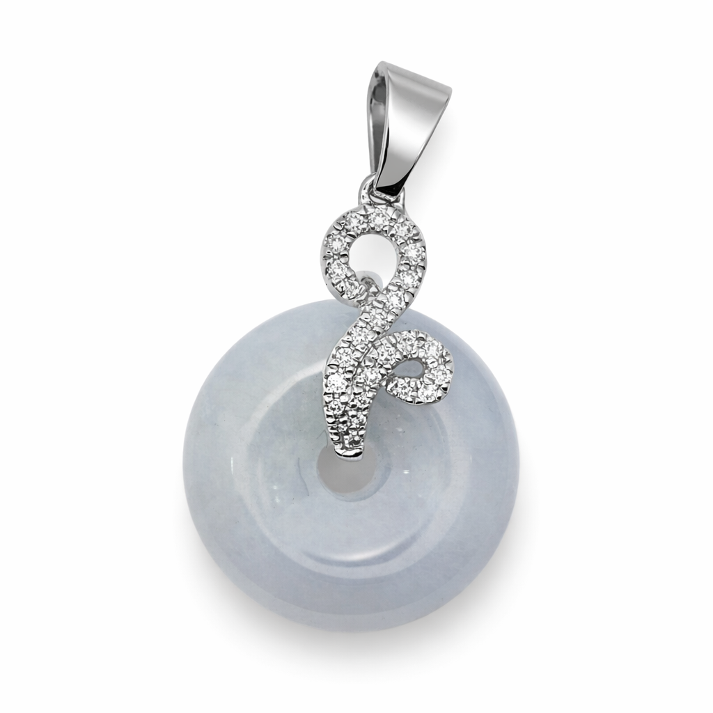Colgante de jade donut con remolino de diamantes en oro blanco de 18k con 0,51 ct