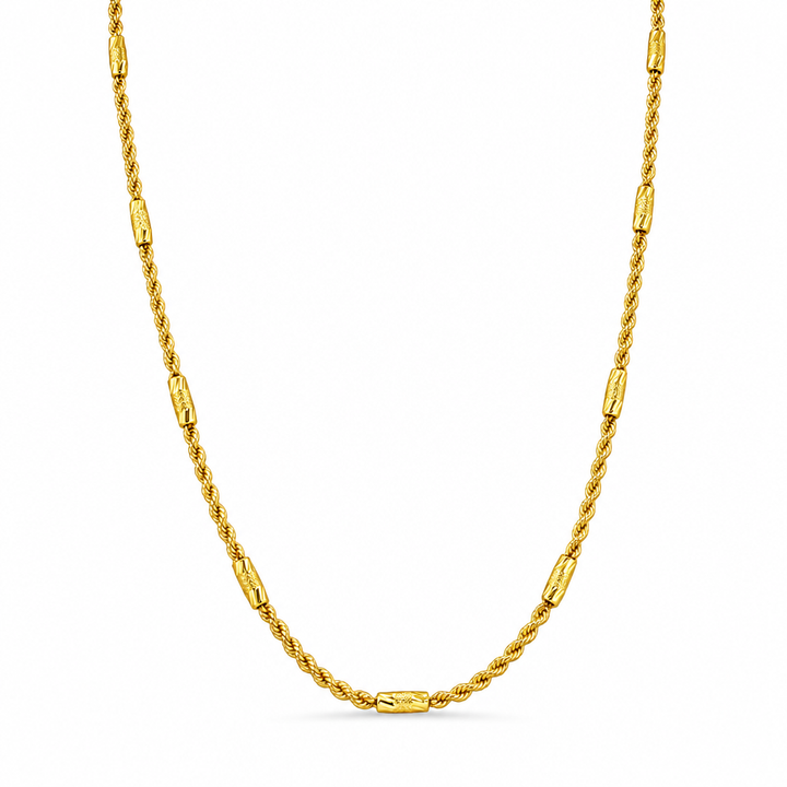 24K Yellow Gold Solid Rope & Barrels Chain - 24 Inches
