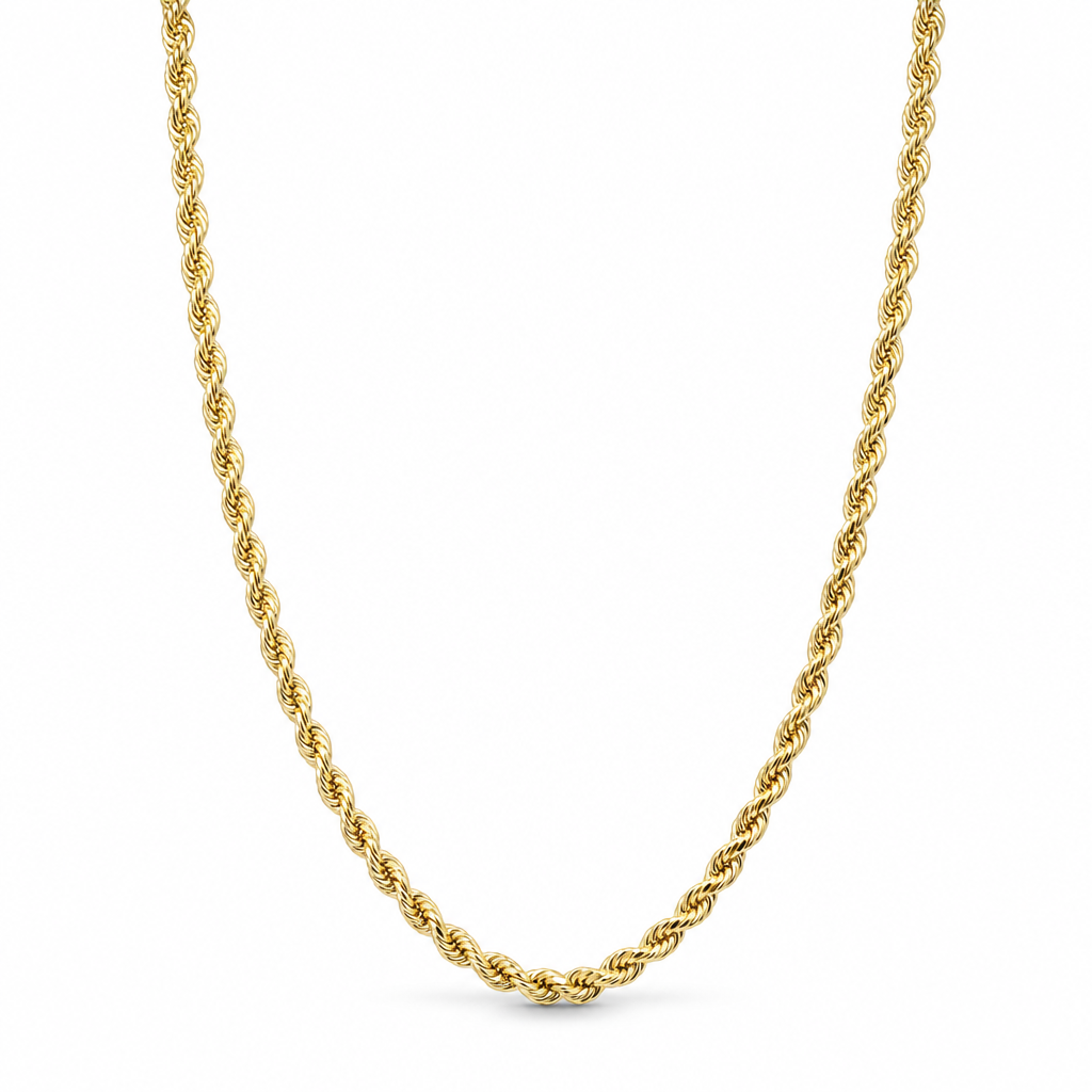18K Yellow Gold Semi-Solid Diamond-Cut Twisted Rope Chain - 24 Inches