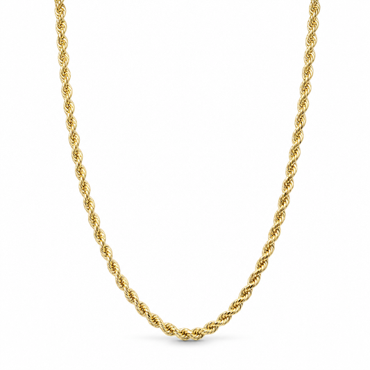 18K Yellow Gold Semi-Solid Diamond-Cut Twisted Rope Chain - 24 Inches