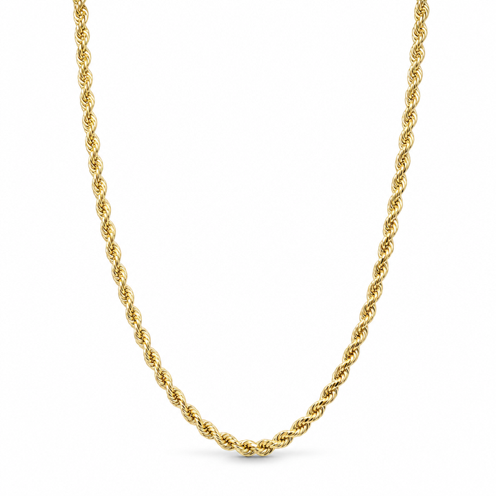 18K Yellow Gold Semi-Solid Diamond-Cut Twisted Rope Chain - 24 Inches