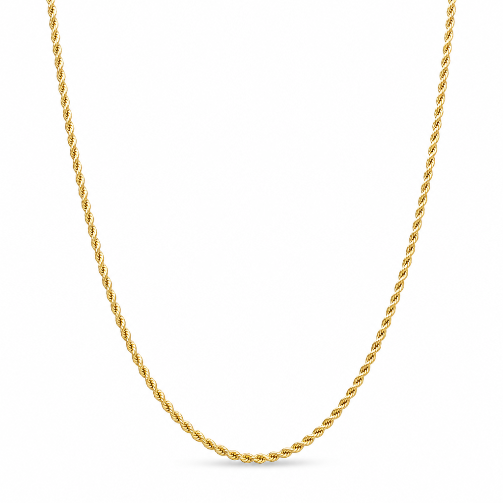 18K Yellow Gold Hollow Twisted Rope Chain - 24 Inches