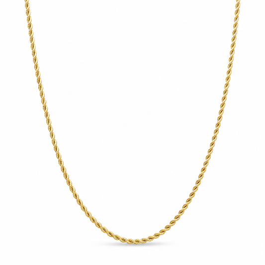 18K Yellow Gold Hollow Twisted Rope Chain - 24 Inches