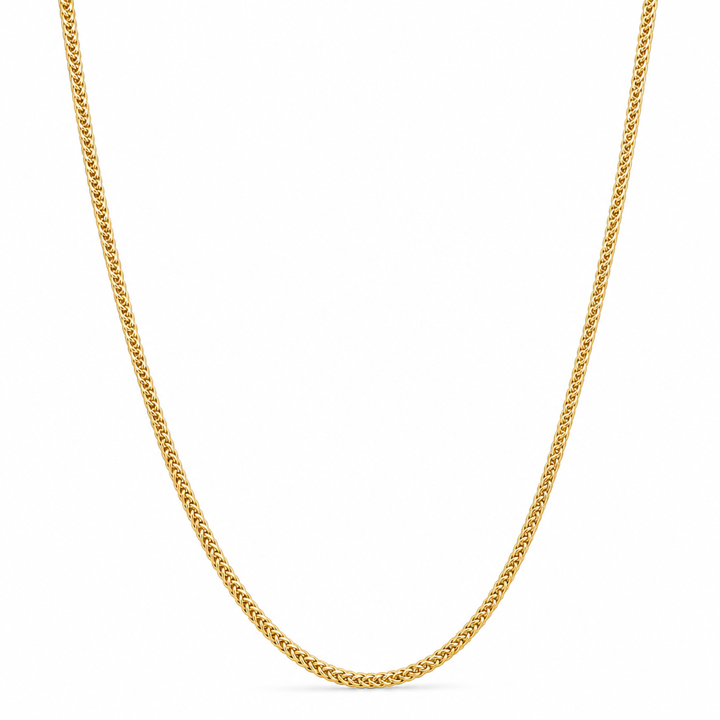 18K Yellow Gold Solid Spiga Wheat Chain - 24 Inches