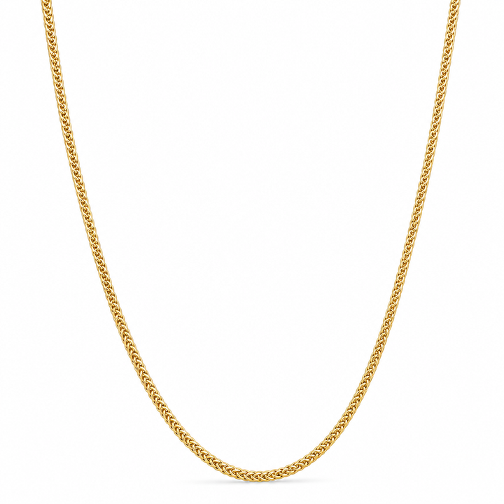 18K Yellow Gold Solid Spiga Wheat Chain - 24 Inches