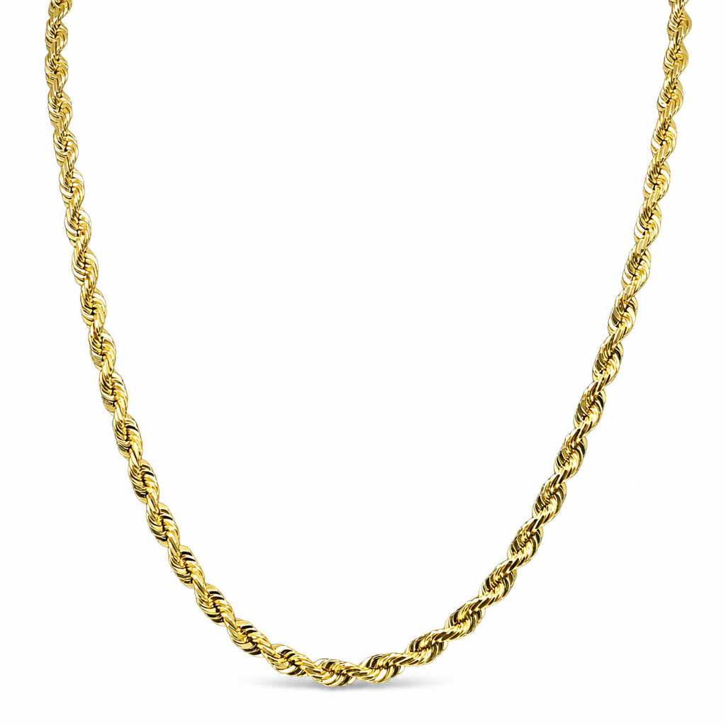 18K Yellow Gold Solid Rope Chain - 22 Inches