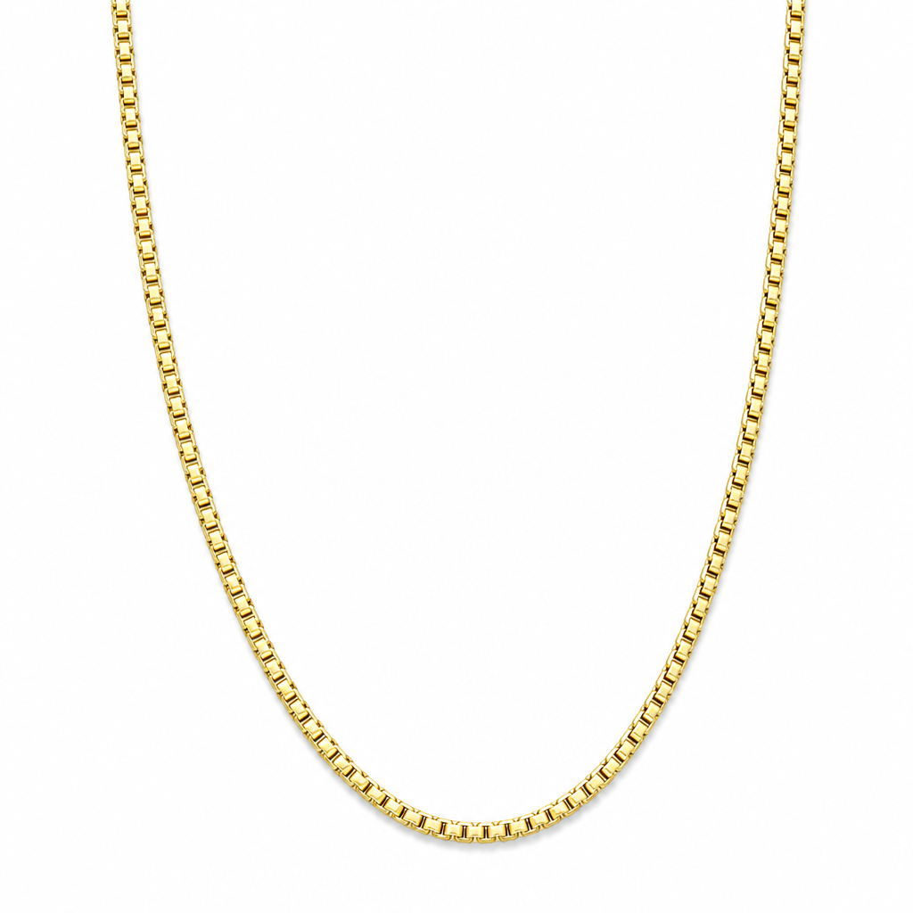 18K Yellow Gold Solid Diamond-Cut Textured Box Chain - 24 Inches