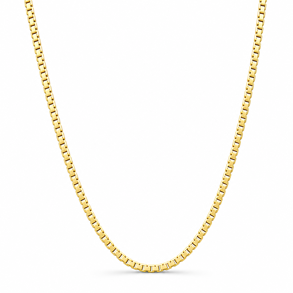 18K Yellow Gold Solid Venetian Box Chain - 24 Inches