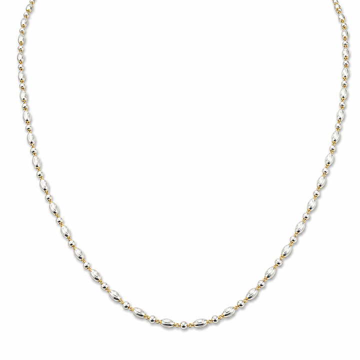 18K Two-Tone Gold Solid Alternating Oval and Round Bead Chain - 20 Inches