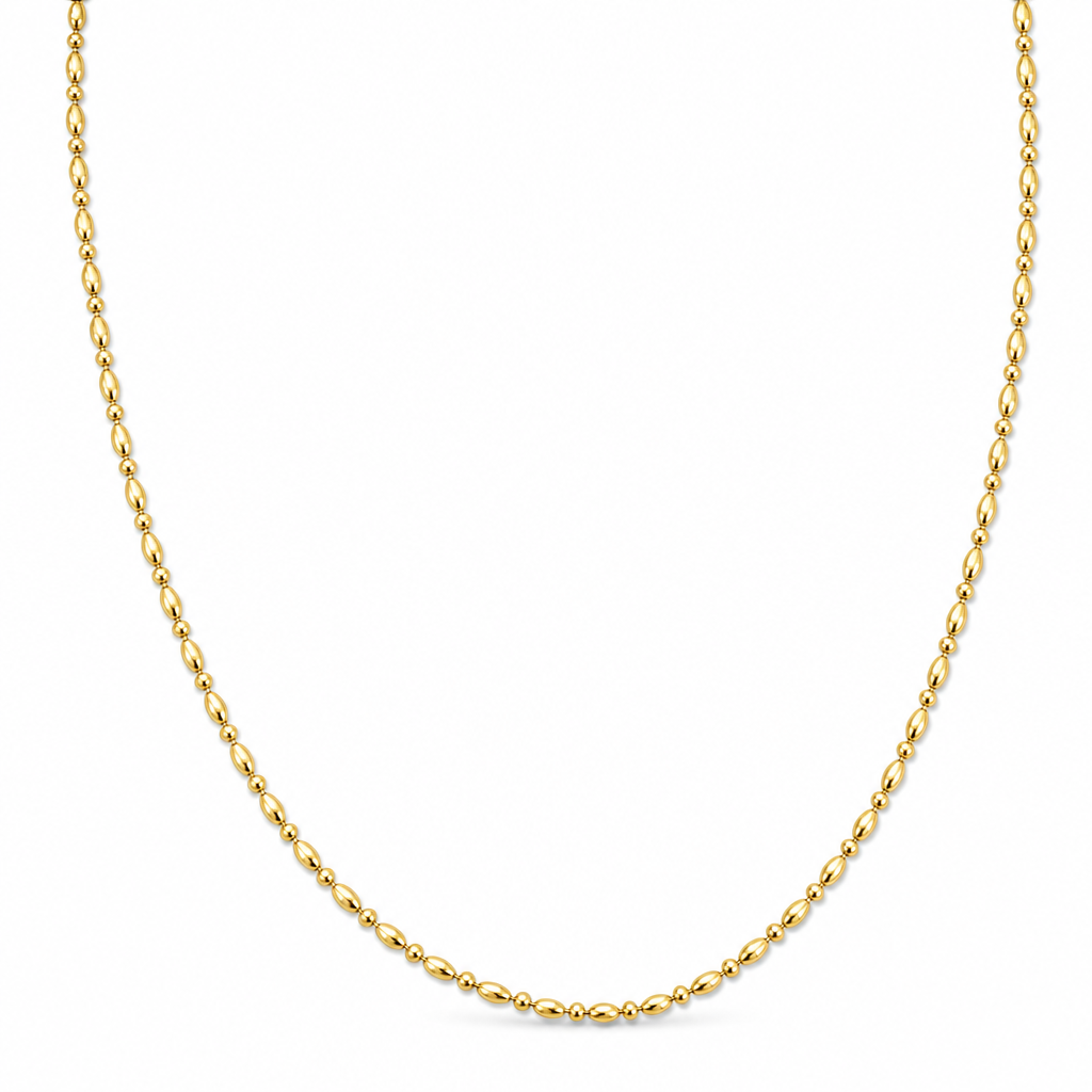 18K Yellow Gold Solid Alternating Oval and Round Bead Chain - 20 Inches