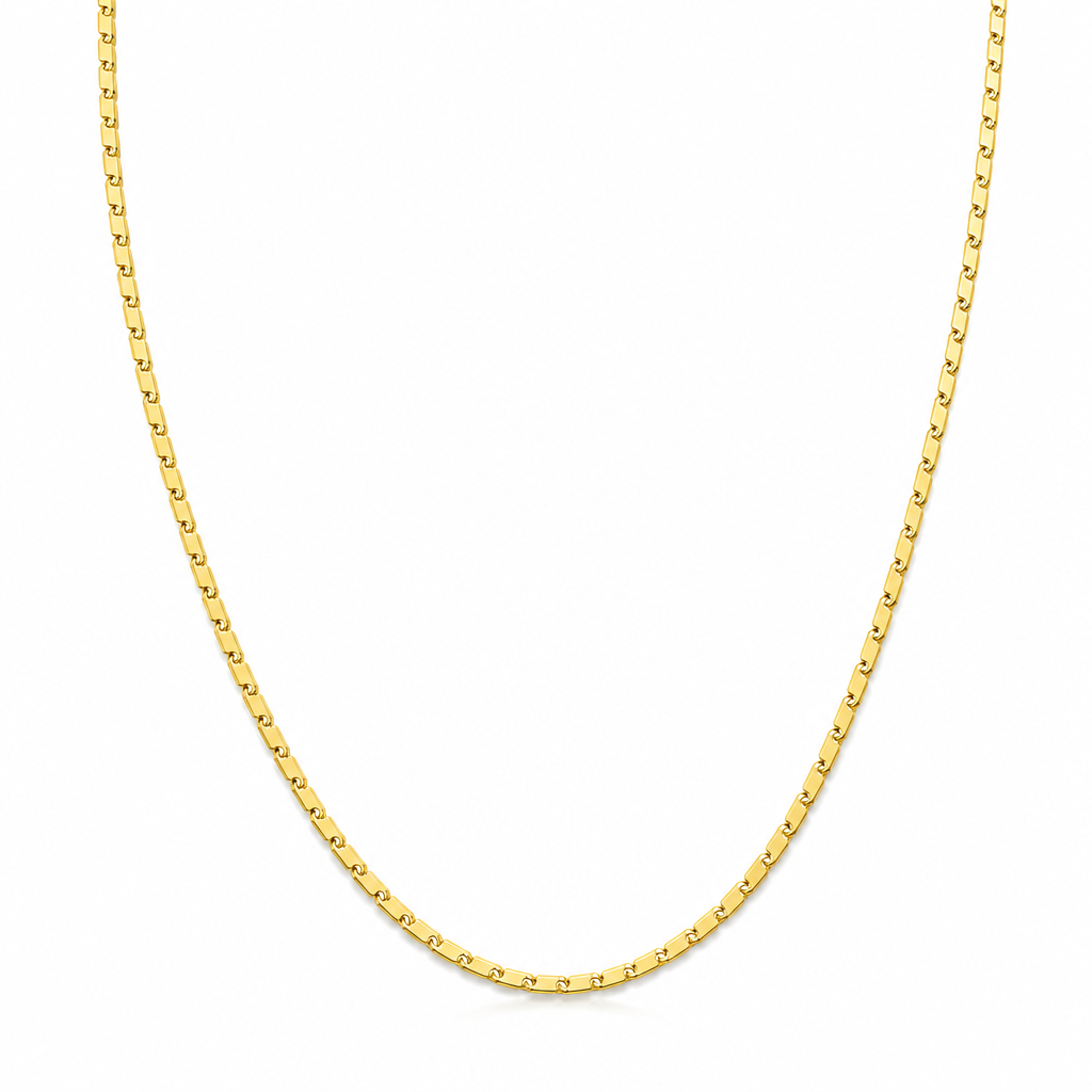 18K Yellow Gold Solid Baht Bar Link Chain - 23 Inches