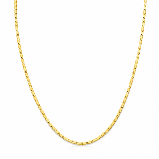 18K Yellow Gold Solid Baht Bar Link Chain - 23 Inches