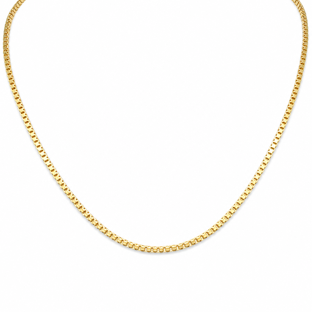 18K Yellow Gold Solid Venetian Box Chain - 18 Inches