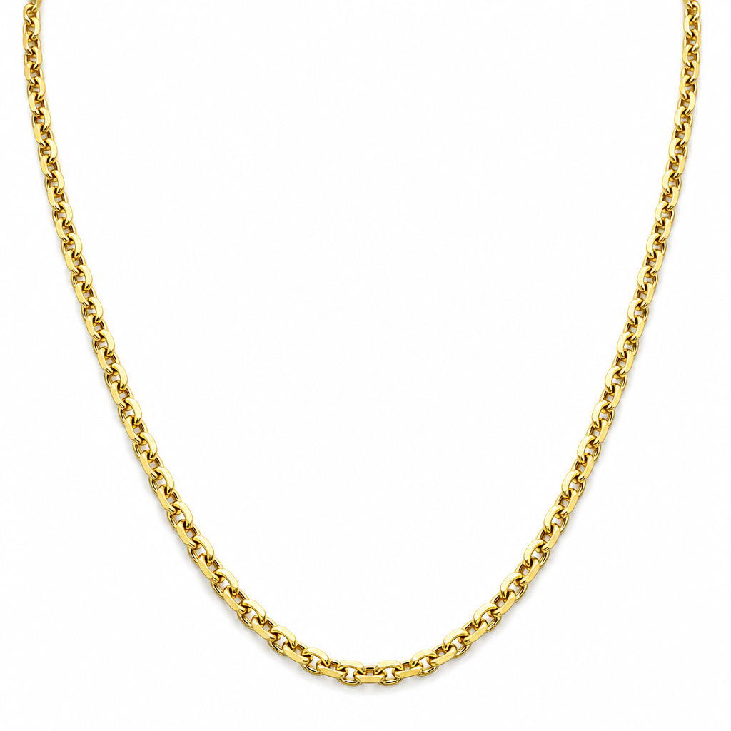 18K Yellow Gold Solid Anchor Cable Link Chain - 19 Inches