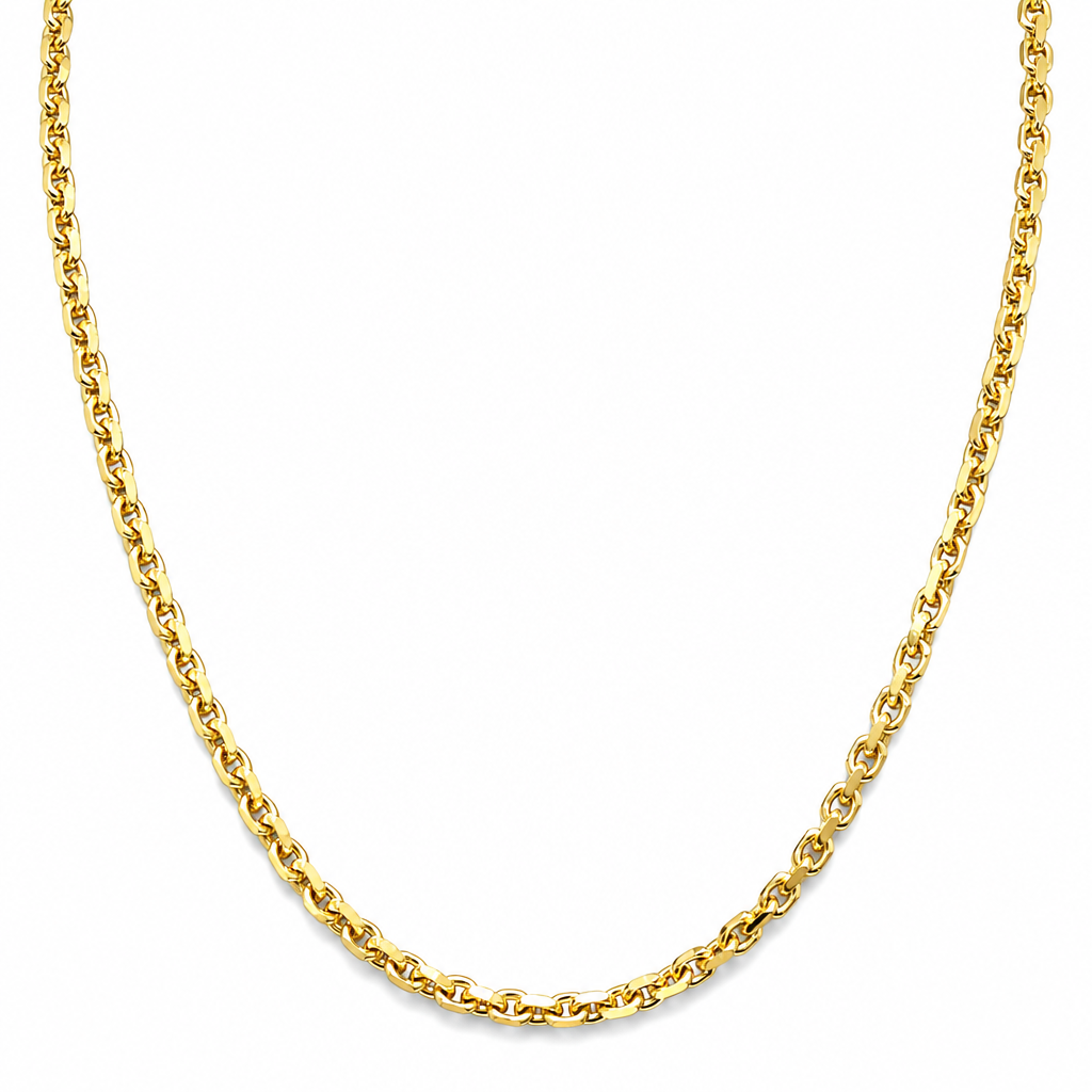 18K Yellow Gold Solid Anchor Cable Link Chain - 22 Inches
