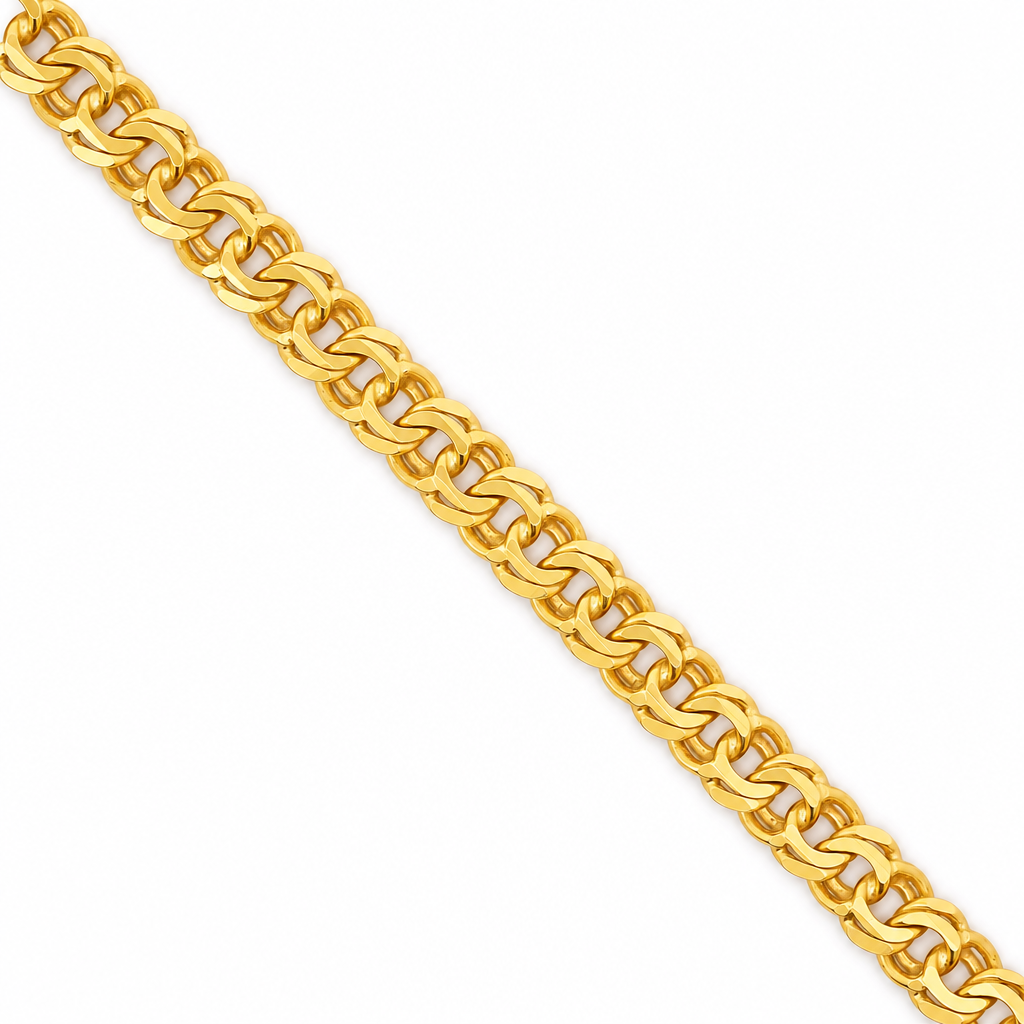 18K Yellow Gold Solid Double Curb Garibaldi Link Chain - 23 Inches