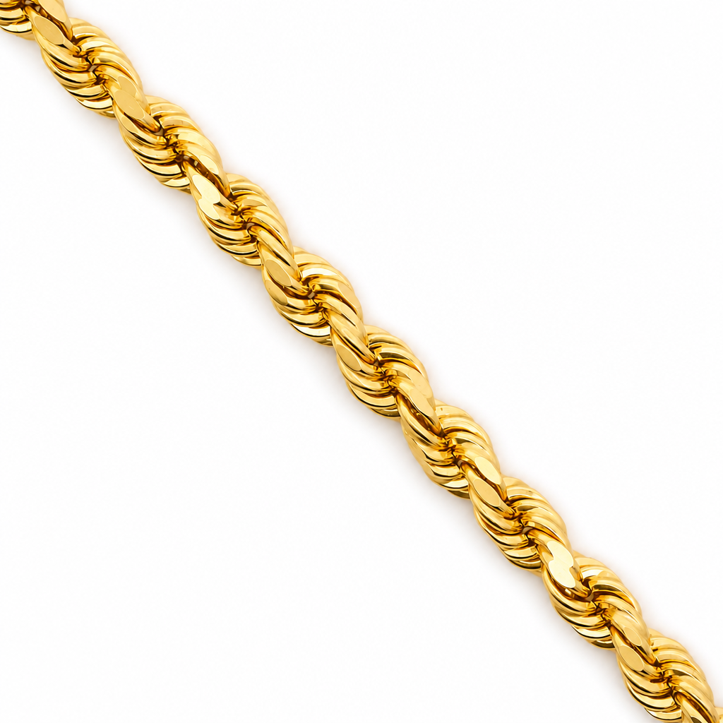 18K Yellow Gold Semi-Solid Diamond-Cut Twisted Rope Chain - 24 Inches