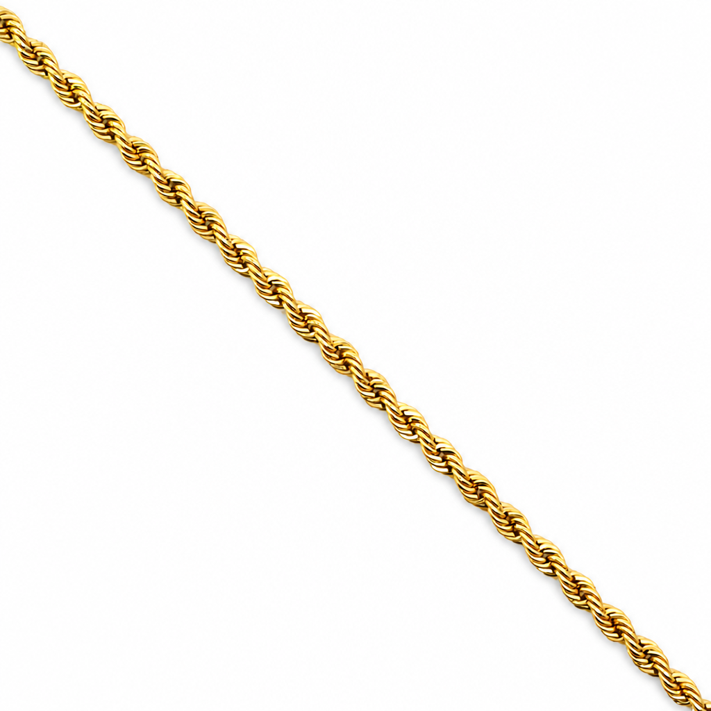 18K Yellow Gold Hollow Twisted Rope Chain - 24 Inches