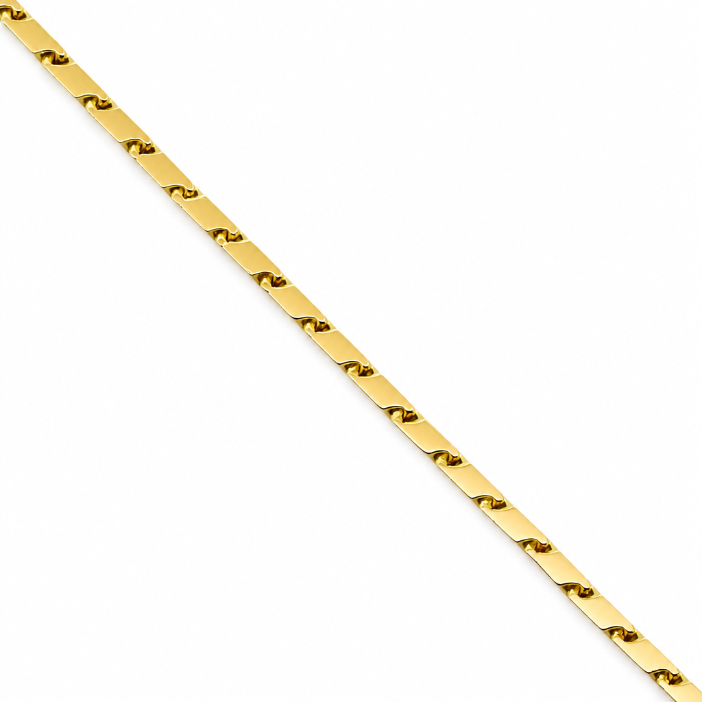 18K Yellow Gold Solid Baht Bar Link Chain - 23 Inches