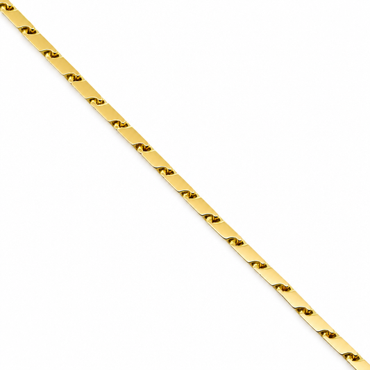 18K Yellow Gold Solid Baht Bar Link Chain - 23 Inches