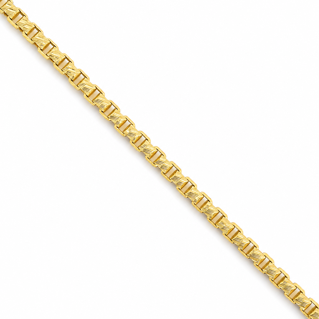 18K Yellow Gold Solid Diamond-Cut Textured Box Chain - 24 Inches