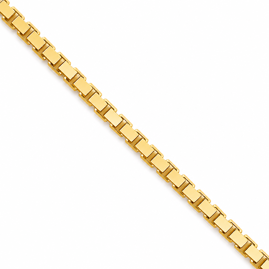 18K Yellow Gold Solid Venetian Box Chain - 24 Inches