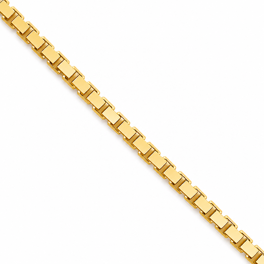 18K Yellow Gold Solid Venetian Box Chain - 24 Inches